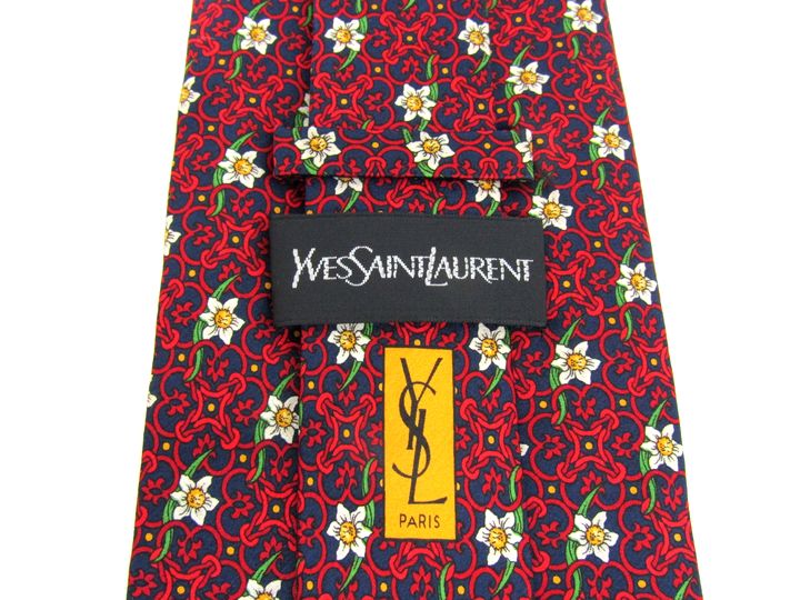 イヴサンローラン ブランドネクタイ 総柄 植物柄 花柄 シルク イタリア生地 YSL メンズ マルチカラー Yves Saint Laurent  【中古】