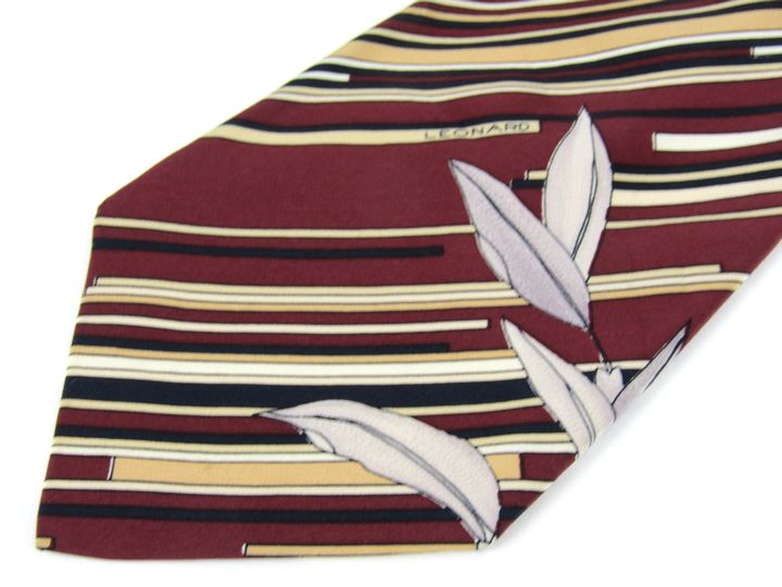 レオナール ブランドネクタイ 総柄 植物柄 ストライプ シルク