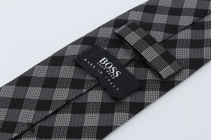 ヒューゴボス ブランドネクタイ チェック柄 イタリア製 シルク メンズ グレー HUGO BOSS 【中古】