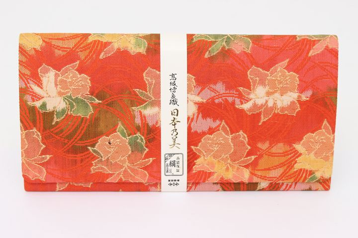 高級博多織 日本乃美 絹100% 長財布 札入れ 未使用 木箱付 花柄 シルク