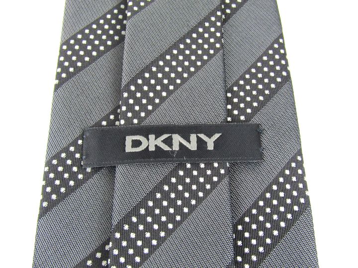 ダナキャラン ブランドネクタイ ストライプ柄 ドット柄 シルク 日本製 DKNY メンズ グレー Donna Karan 【中古】