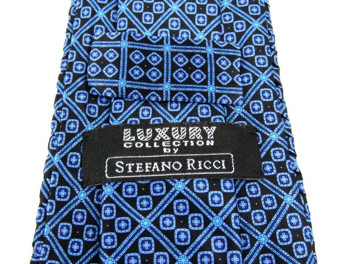 ステファノリッチ ブランドネクタイ ワイドタイ 総柄 シルク イタリア製 プリーツ加工 メンズ ネイビー STEFANO RICCI