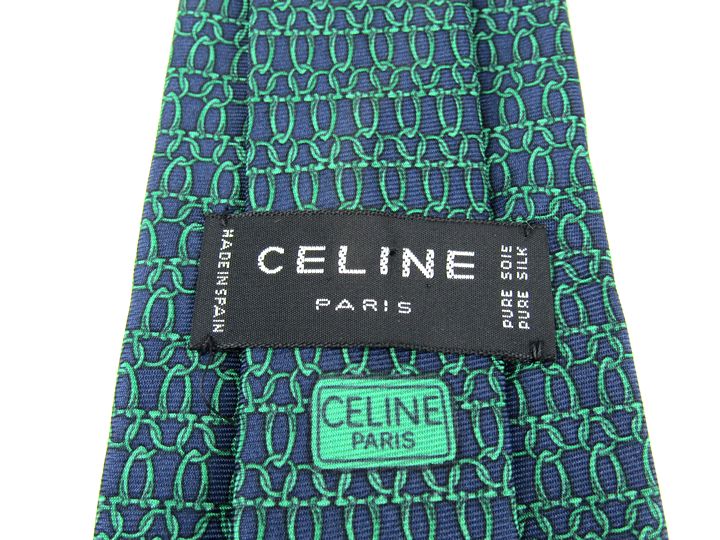 セリーヌ ブランドネクタイ 総柄 マダカムロゴ シルク スペイン製 美品 メンズ ネイビー CELINE 【中古】