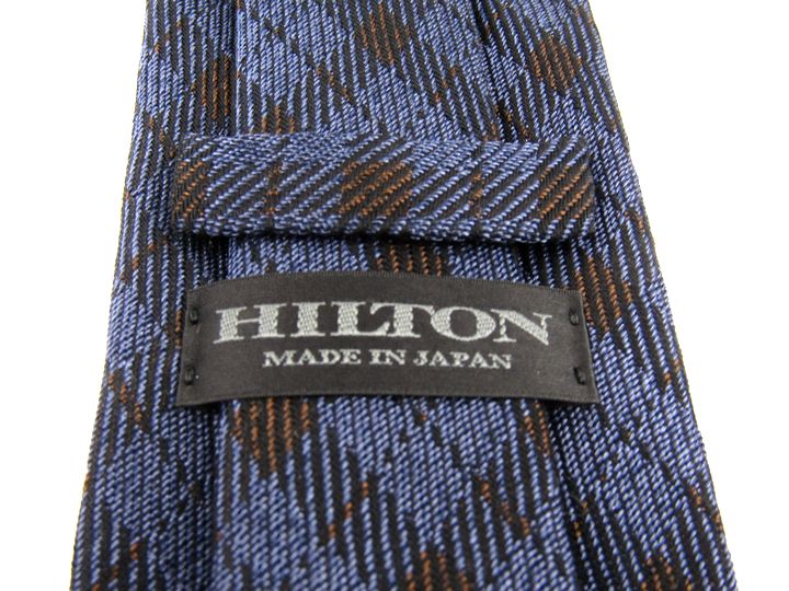 ヒルトン ネクタイ チェック柄 高級 シルク リネン 日本製 イタリア生地 メンズ ブルー HILTON