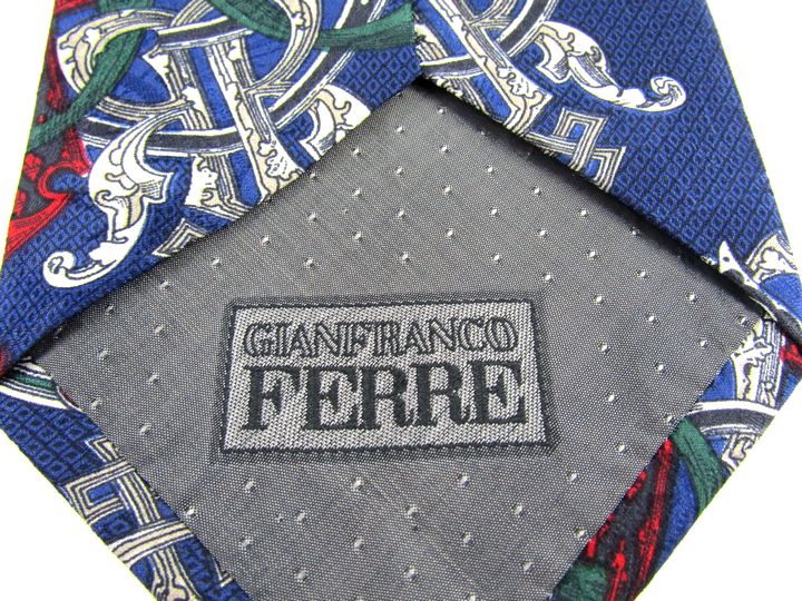 ジャンフランコ・フェレ ブランドネクタイ 総柄 ストライプ シルク イタリア生地 未使用品 メンズ ネイビー GIANFRANCO FERRE