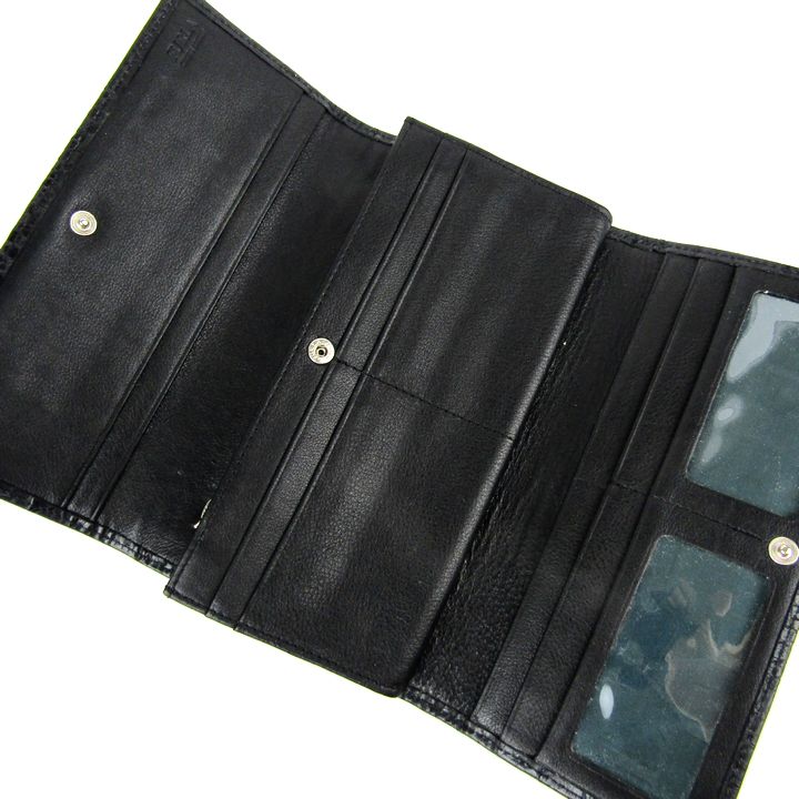 フルラ 長財布 クロコダイル型押し レザー 三つ折り財布 ロングウォレット ブランド 黒 レディース ブラック Furla