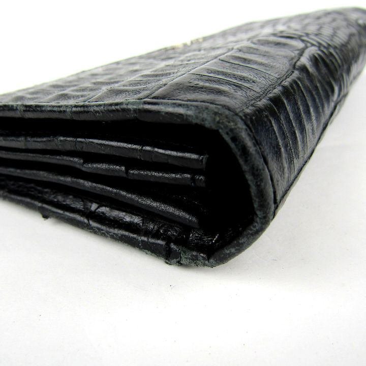 フルラ 長財布 クロコダイル型押し レザー 三つ折り財布 ロングウォレット ブランド 黒 レディース ブラック Furla