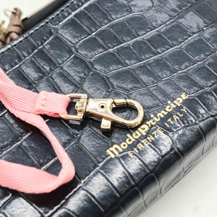 モーダプリンチペ お財布ショルダーバッグ 長財布 クロコ型押し 