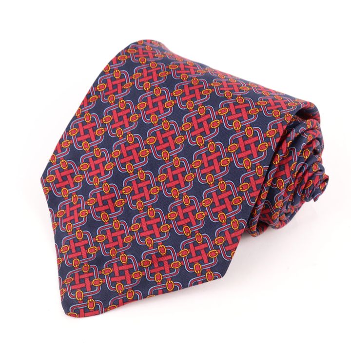 ランセル ブランドネクタイ 総柄 シルク フランス製 メンズ レッド