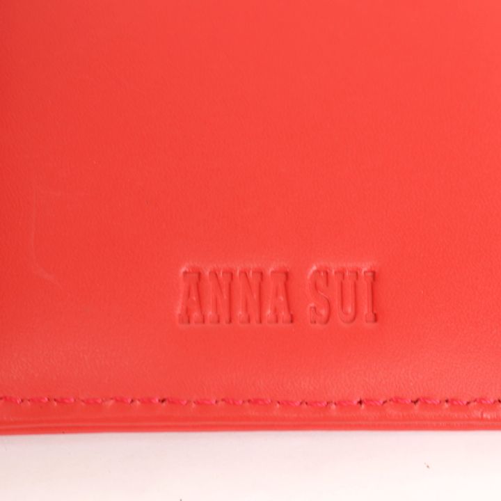 アナスイ 二つ折り財布 レザー 総柄 小銭入れあり ブランド ウォレット レディース レッド ANNA SUI