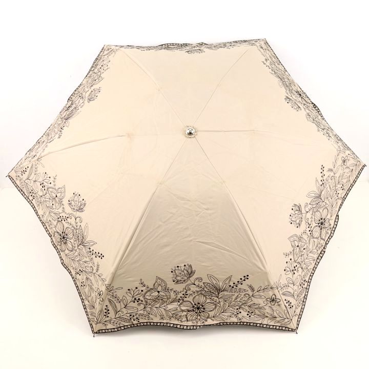 イヴ・サンローラン 折りたたみ傘 花柄 刺繍 ロゴ 日傘 収納時約24cm ブランド レディース ベージュ YVES SAINT LAURENT
