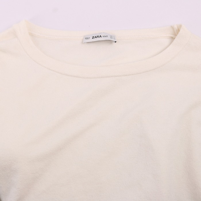 ザラ Tシャツ カットソー 長袖 ストレッチ トップス 白 レディース Sサイズ オフホワイト ZARA 【中古】