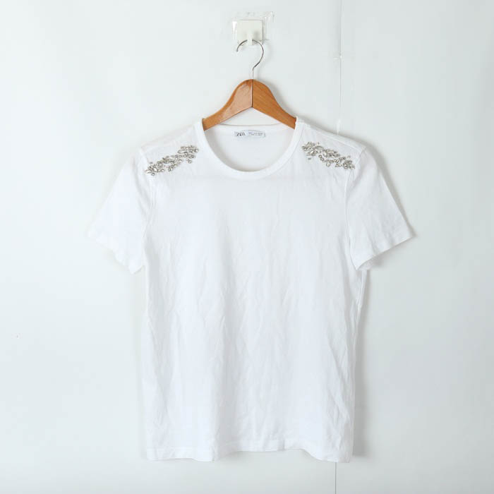 ザラ 半袖Ｔシャツ トップス 装飾 レディース Sサイズ ホワイト ZARA