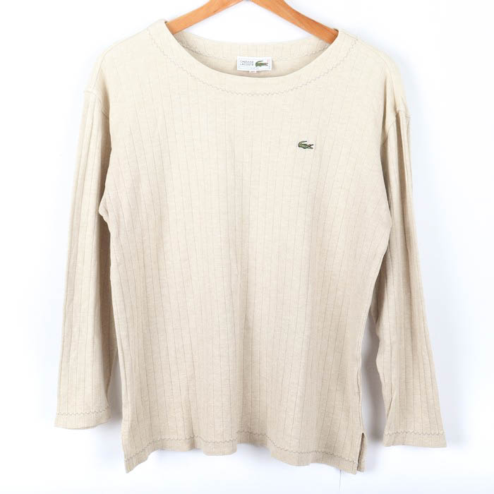 ベージュ&ノバチェックVネックストレッチカットソー