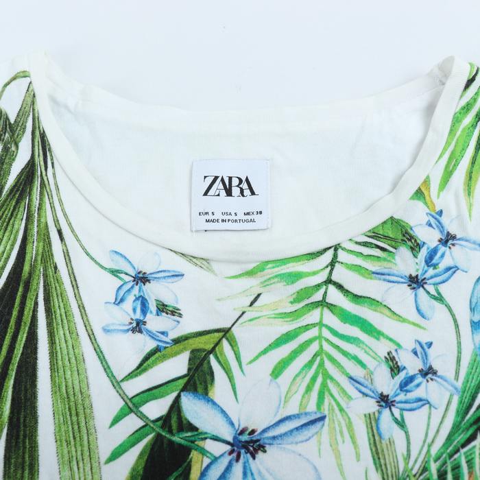 ザラ 半袖Tシャツ トップス 花柄 レディース Sサイズ ホワイト