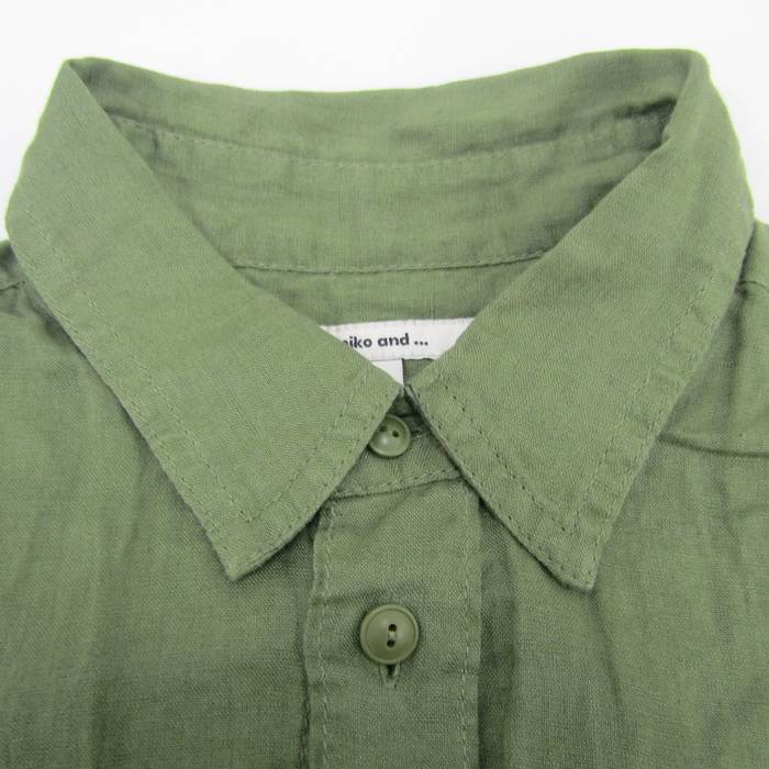 44997　ニコル　麻入り　半袖シャツジャケット　緑　38 Ω ダークグリーンショートブラウス サテンシャツ シルク Ω