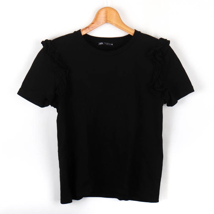 ザラ 半袖Ｔシャツ フリル トップス レディース USA Mサイズ ブラック ZARA 【中古】｜ZARA｜店舗買取｜トップス＞Tシャツ/カットソー｜USEDのアパレル通販サイト  - SMASELL（スマセル）