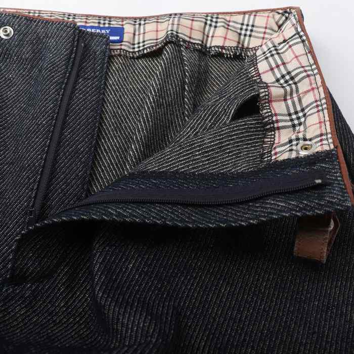 【レア美品】バーバリーブルーレーベル タイトスカート 全て馬刺繍ロゴ 38 バーバリーブルーレーベル デニムスカート ベルト ノバチェック