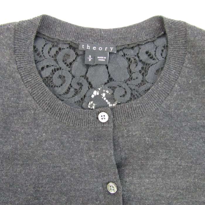 セオリー カーディガン トップス 長袖 レース クルーネック レディース  