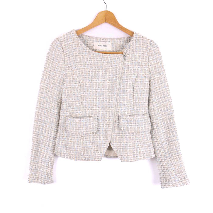 新品タグ付き♡MAXMARA ツイードベロア ノーカラージャケット ミドルネック 新品タグ付き♡MAXMARA ツイードベロア ノーカラージャケット