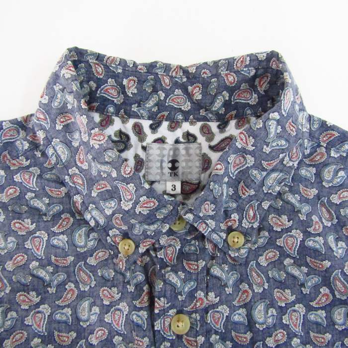 タケオキクチ TK 7分袖シャツ 綿 Mサイズ ベージュ バイカラー メンズ ホワイト グレー ビンテージフィブリルライクシャツ（カジュアルシャツ） |