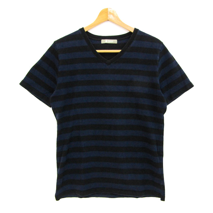 ナノユニバース 半袖Tシャツ トップス ボーダー柄 Vネック コットン 
