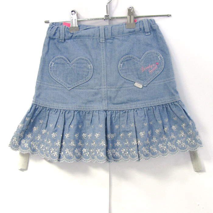 メゾピアノ デニムスカート ボトムス フレア 刺繍 キッズ 女の子用 130
