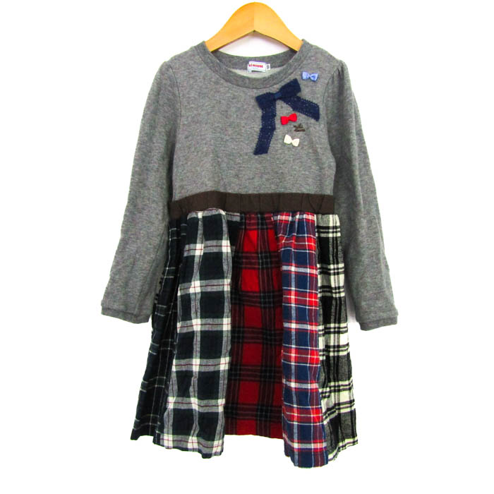 ミキハウス 切替ワンピース 長袖 チェック柄 トップス キッズ 女の子用 