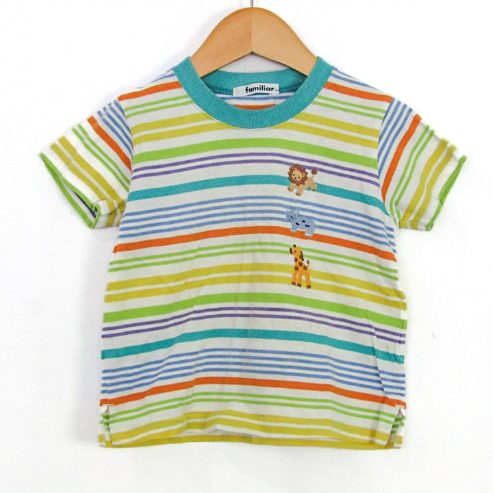 ファミリア 半袖Tシャツ トップス ボーダー柄 アニマル キッズ 男の子
