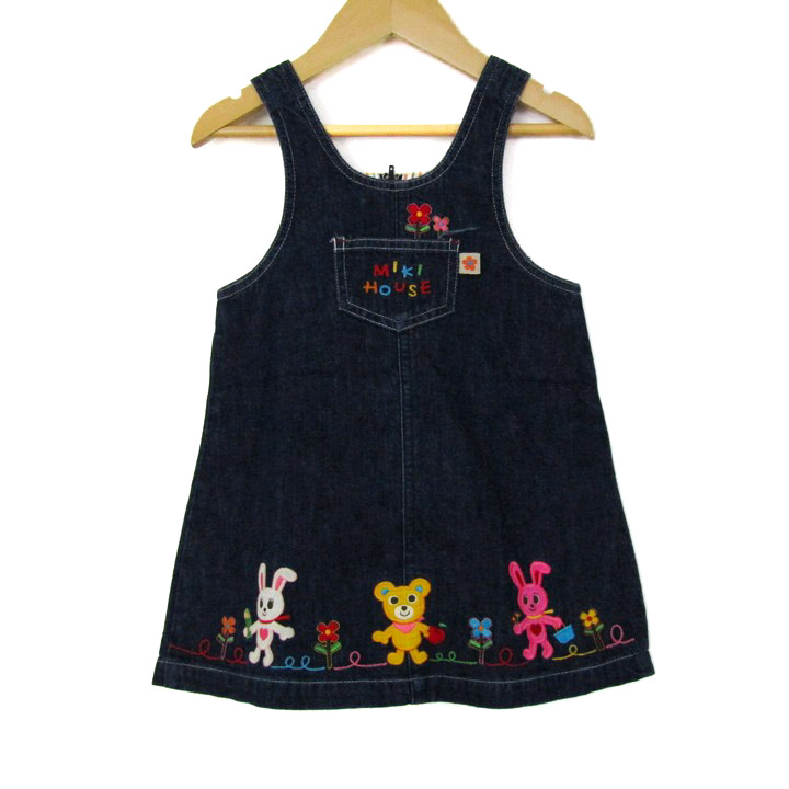 ミキハウス ジャンパースカート デニムワンピース刺繍 トップス