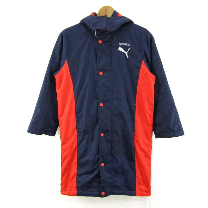 【プーマ】PUMA ベンチコート　ネイビー×レッド　140サイズ プーマ ベンチコート ロング スポーツ アウター キッズ 男の子用