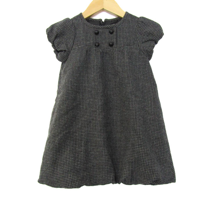 【120】べべ　千鳥格子　ノースリーブワンピース 日本製千鳥格子オパールベルベットドレス(100~140cm)