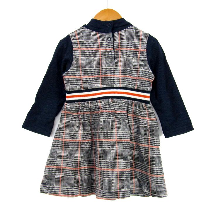 ファミリア ワンピース 長袖 チェック柄 トップス ベビー 女の子用 90 