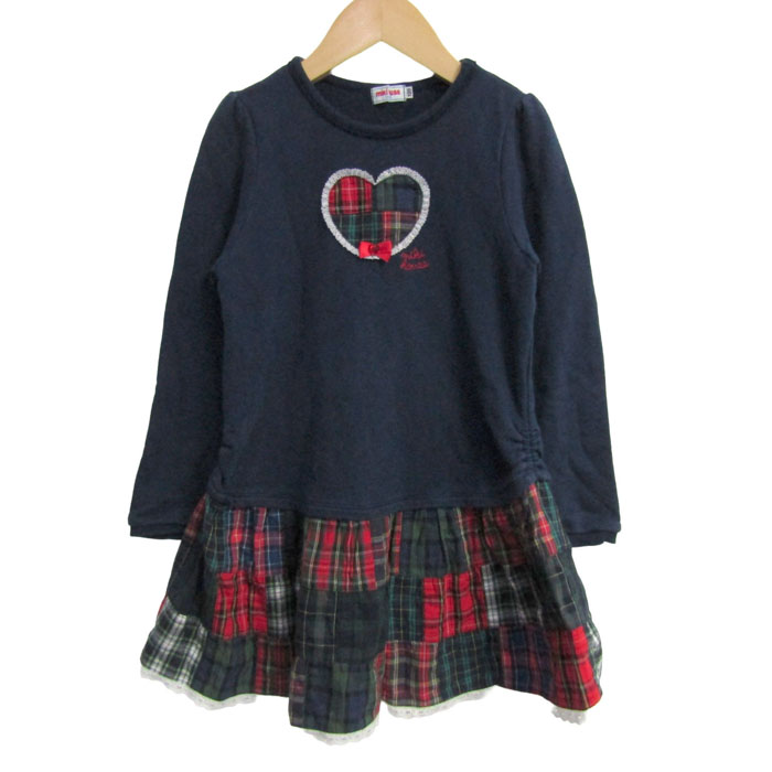 ミキハウス 切替ワンピース トップス 長袖 チェック柄 キッズ 女の子用 