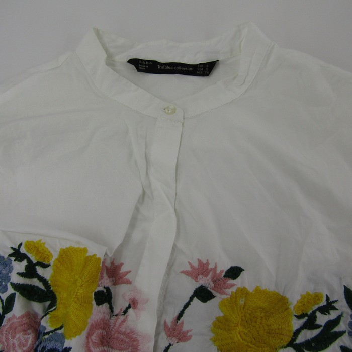 ザラ　トップス　ブラウス　レディース　花柄　刺繍　カジュアル　長袖　ホワイト