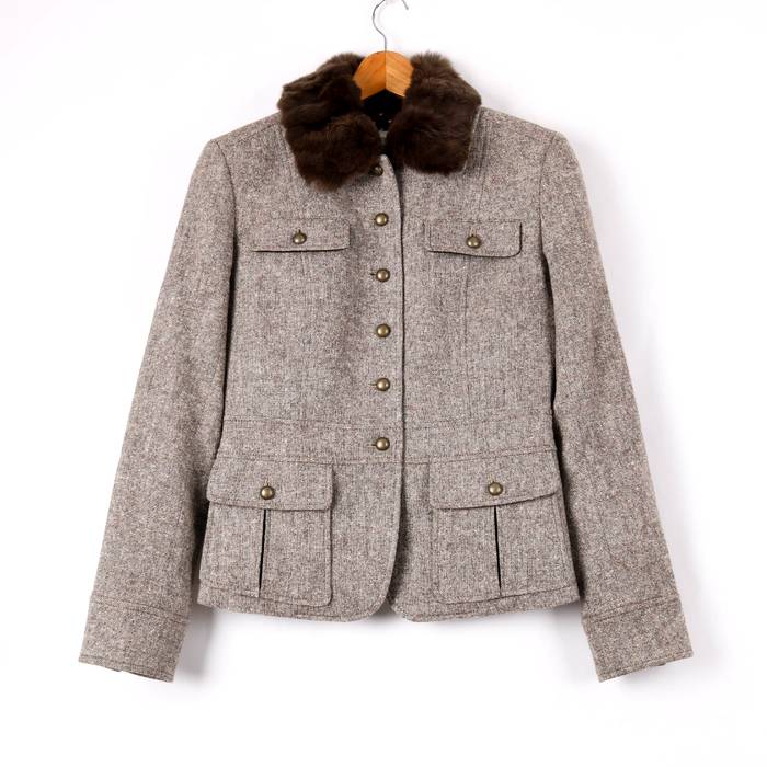組曲 ブルゾン ジャケット ファー襟 ウール混 ツイード アウター