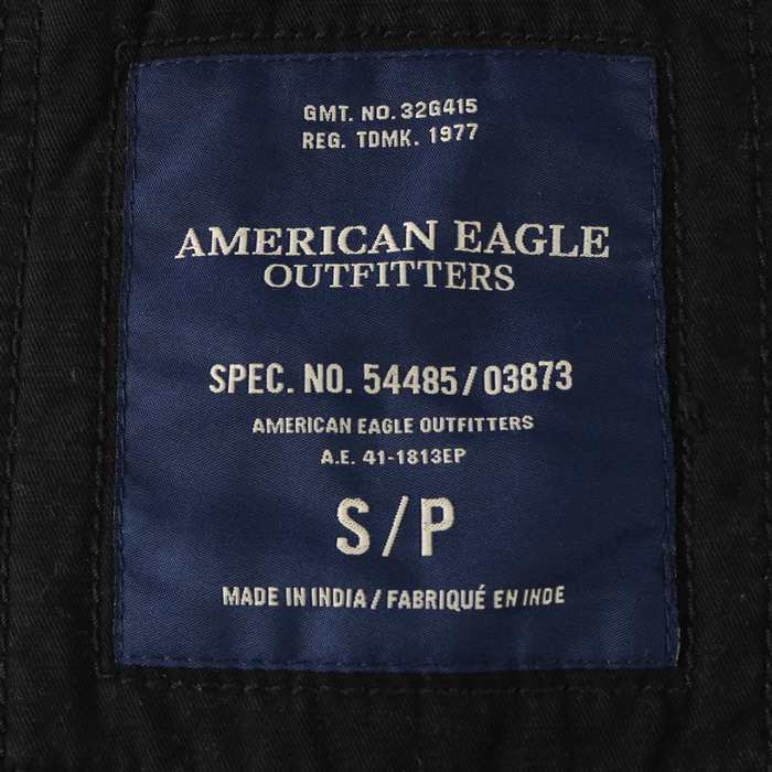 アメリカンイーグル ブルゾン モックネック ジップアップ 無地 ジャケット アウター コットン メンズ Sサイズ ブラック American Eagle