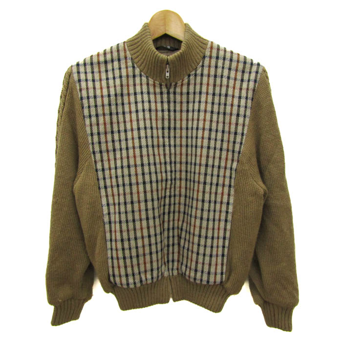 H226*DAKS ダックス☆ジャケット☆ブルゾン☆紺ネイビー☆チェック柄☆7. Check pattern splicing denim collar jacket blouson ユニ