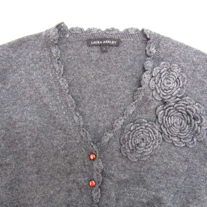 laura ashley (M) 羊毛 総柄 花柄 ニット カーディガン LAURA ASHLEY - laura ashley (M) 羊毛 総柄 花柄 ニット カーディガン