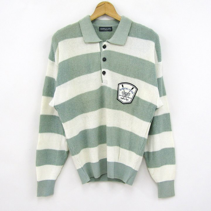 【美品】メンズセーター　メンズニット　M　ボーダー　シンプル　ナチュラルセーター