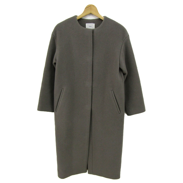 IENA」 ノーカラーコート 34 グレー レディース イエナ ノーカラー 