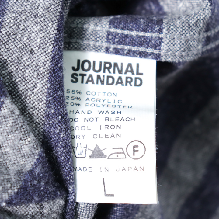 ジャーナルスタンダード 長袖シャツ ボーダー 胸ポケット トップス 日本製 メンズ Lサイズ ネイビー JOURNAL STANDARD