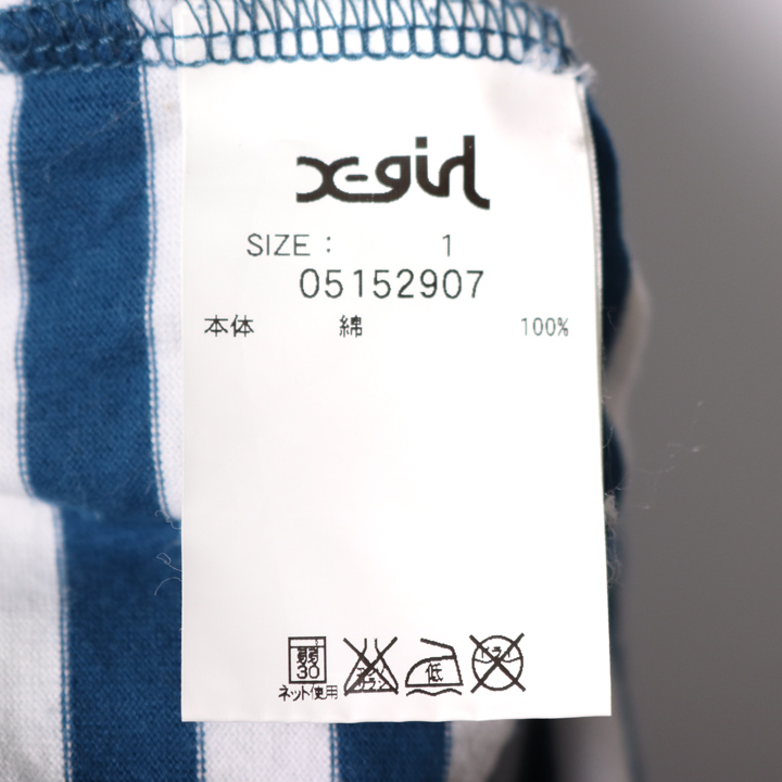 エックスガール 半袖ワンピース ミニワンピ ボーダー ラウンドネック 胸ポケット レディース 1サイズ ブルー X-girl
