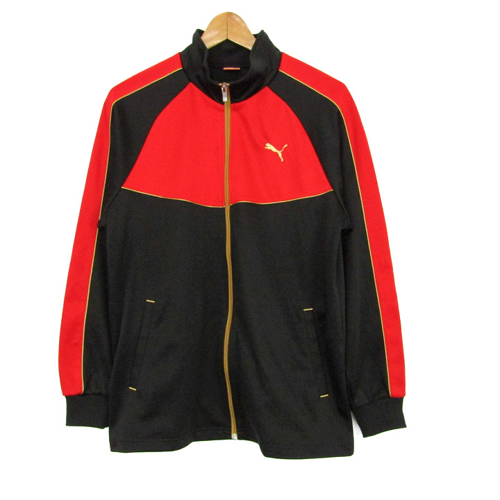 90s PUMAトラックジャケット パンツ 上下セット ブラック×レッド S〜M プーマ ジャージ トラックジャケット アウター スポーツウエア
