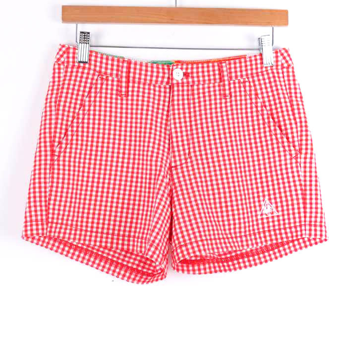 レディース ゴルフパンツ 赤と白のチェック柄 2025春のゴルフウェア