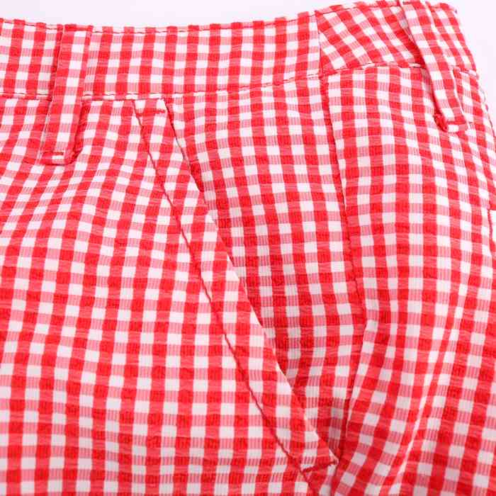 レディース ゴルフパンツ 赤と白のチェック柄