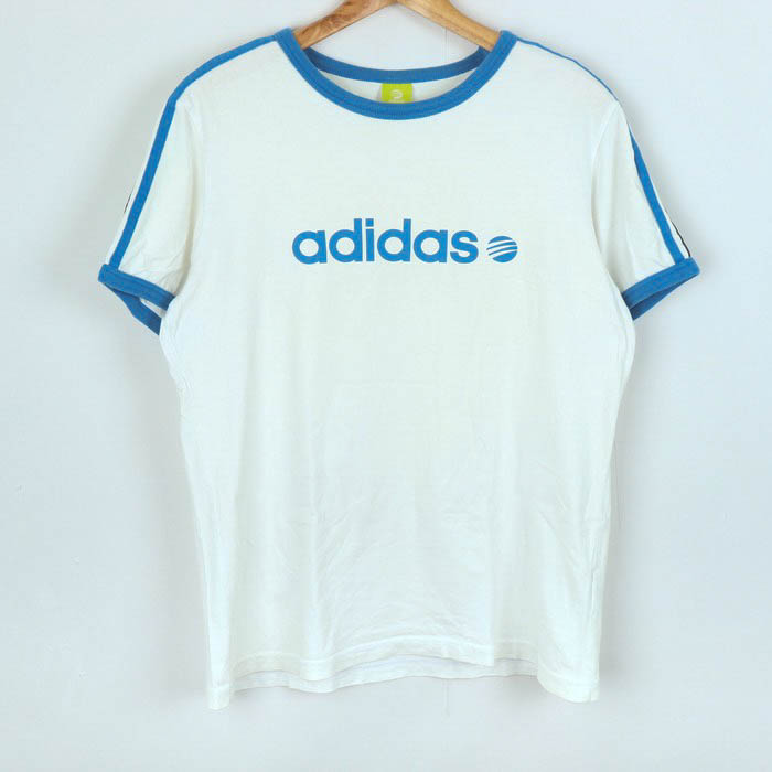 アディダス 半袖Ｔシャツ トップス ロゴT ネオレーベル スポーツウエア メンズ Lサイズ 白×青 adidas 【中古】｜adidas ｜店舗買取｜トップス＞Tシャツ/カットソー｜USEDのアパレル通販サイト - SMASELL（スマセル）