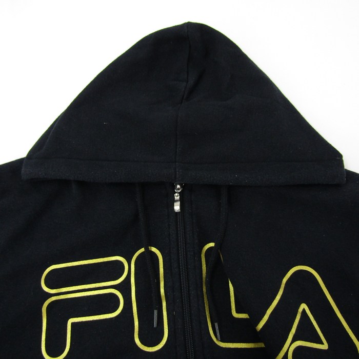 フィラ 長袖パーカー ジップアップ スウェット スエット スポーツウエア メンズ Mサイズ ブラック FILA 【中古】