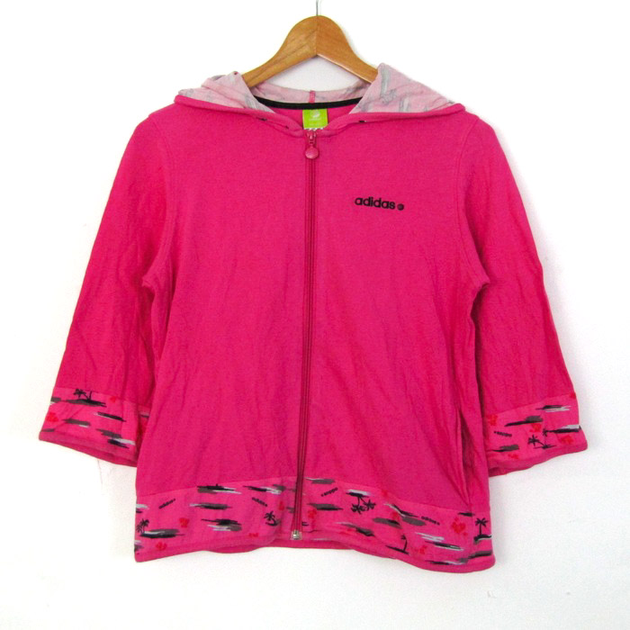 美品⭐️アディダス　フードつきパーカー　ワンピース　フリース　ピンク　L adidas】フリース パーカー フーディー☆ワンピースにも