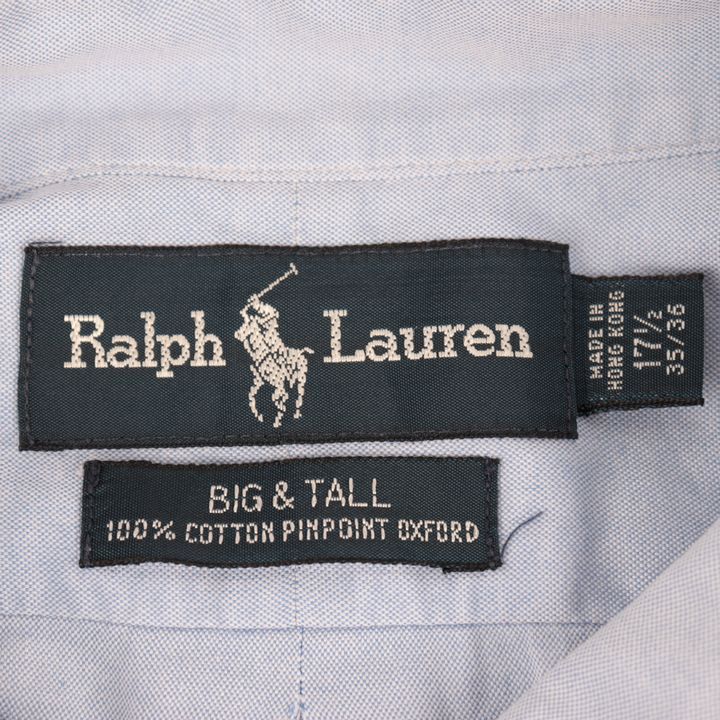 ラルフローレン 長袖シャツ ボタンダウン ポニーロゴ 無地 トップス 大きいサイズ メンズ 17-1/2サイズ ブルー RALPH LAUREN  【中古】 RALPH LAUREN USED/古着（Tシャツ/カットソー）｜RALPH LAURENのUSED/古着通販サイト  SMASELL（スマセル）